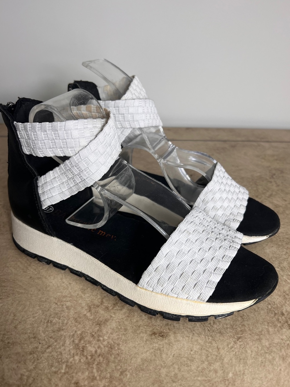 bernie mev. White Woven Crisscross Platform Sandals
